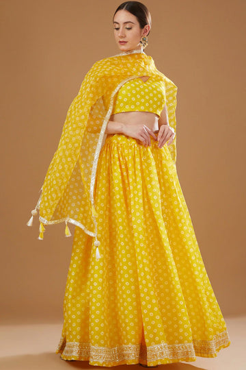 Yellow Bandhani Print Chanderi Lehenga Set
