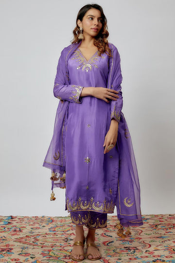 Violet Hand Embroidered Kurta Set