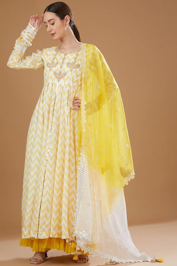 Yellow Chevron Mirror Anarkali set