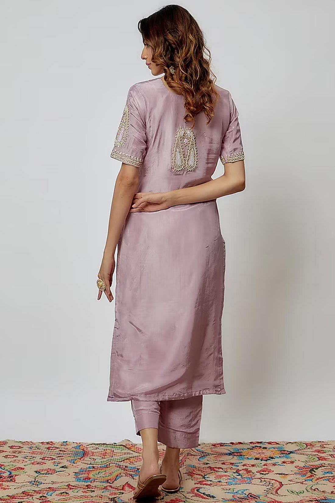 Mauve Hand Embroidered Kurta Set