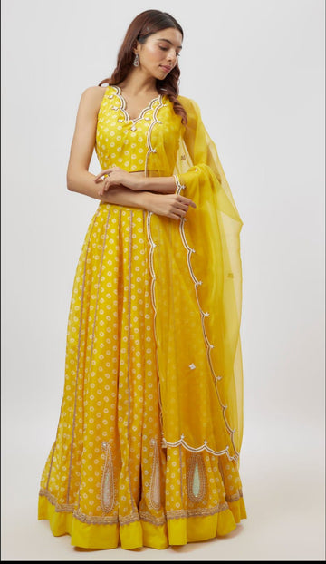 Yellow Chanderi Lehenga Set