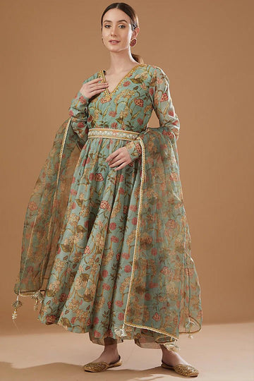 Mint Chanderi Anarkali Set