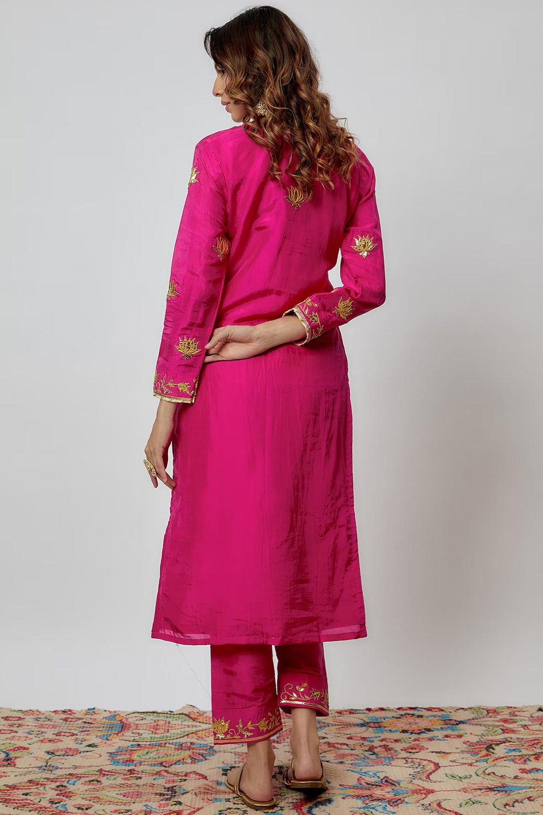 Hot Pink Hand Embroidered Kurta Set