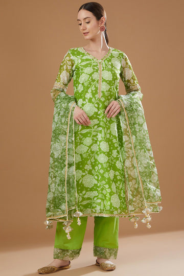 Green Chanderi Kurta Set