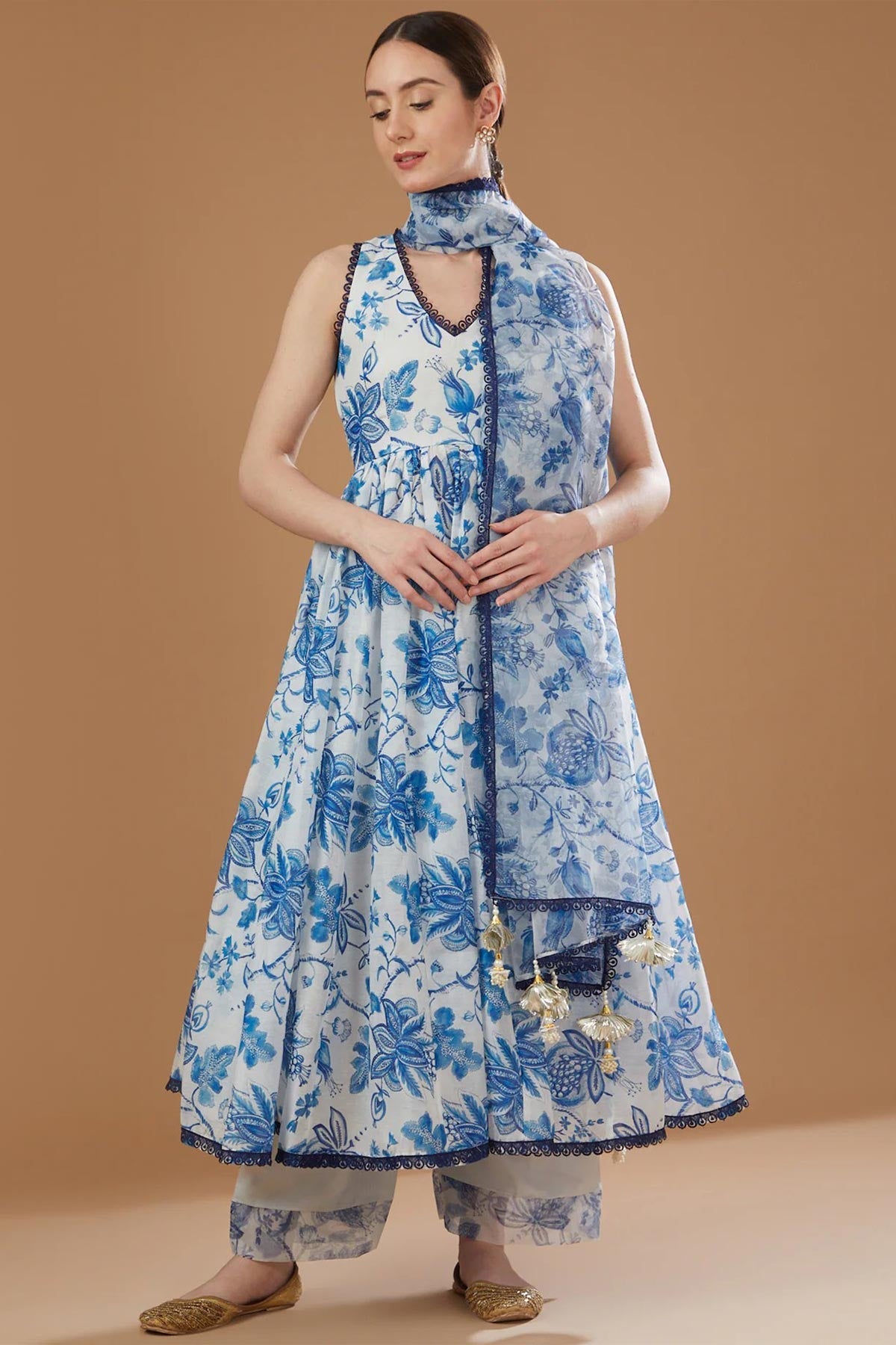Royal Blue Chanderi Anarkali Set Royal Blue Chanderi Anarkali Set
