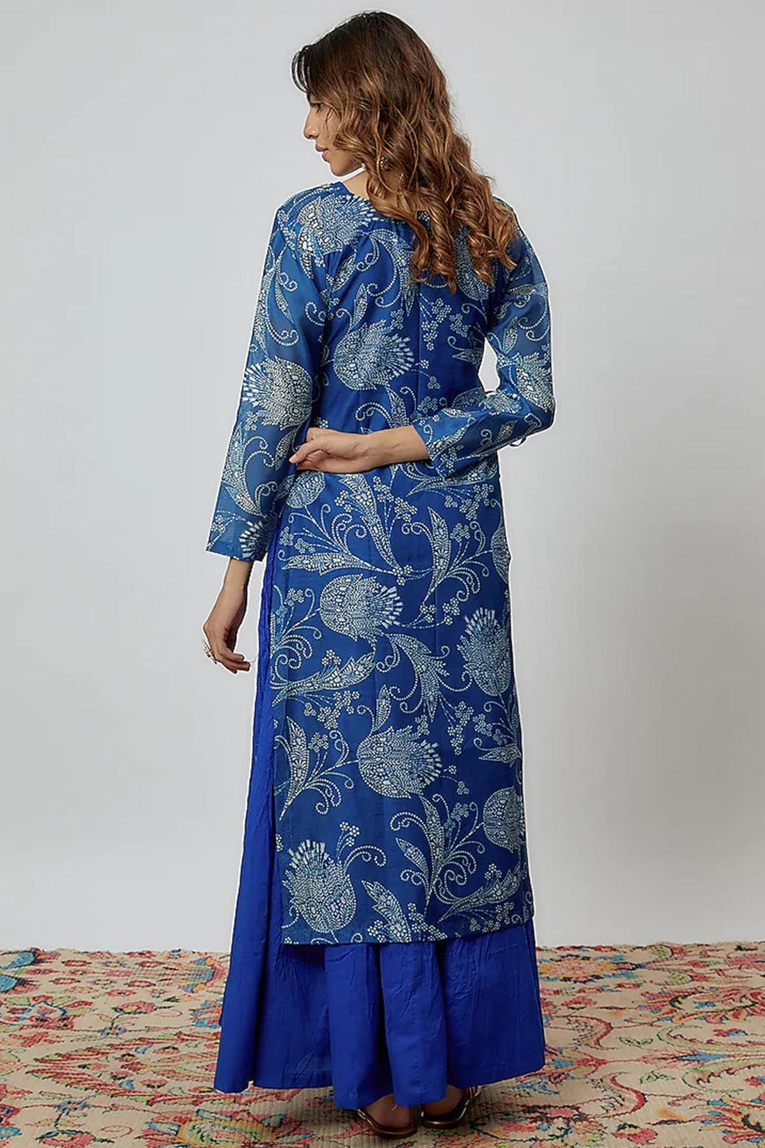 Blue Printed Chanderi Kurta Set