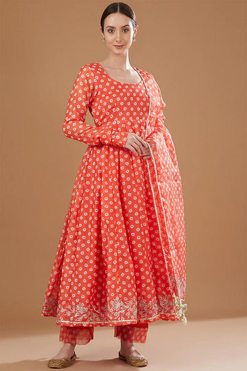 Brunt Orange Bandhej Print Anarkali Set