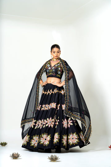 Black Mirror & Bead Work Lehenga Set