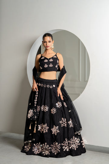Black Mirror Work Lehenga Set