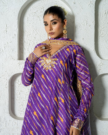 Purple Kota doriya Anarkali Set