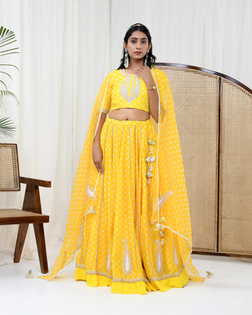 Yellow Chanderi Lehenga Set