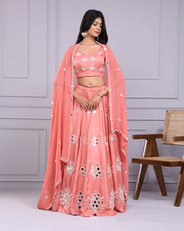Peach Mirror Lehenga Set