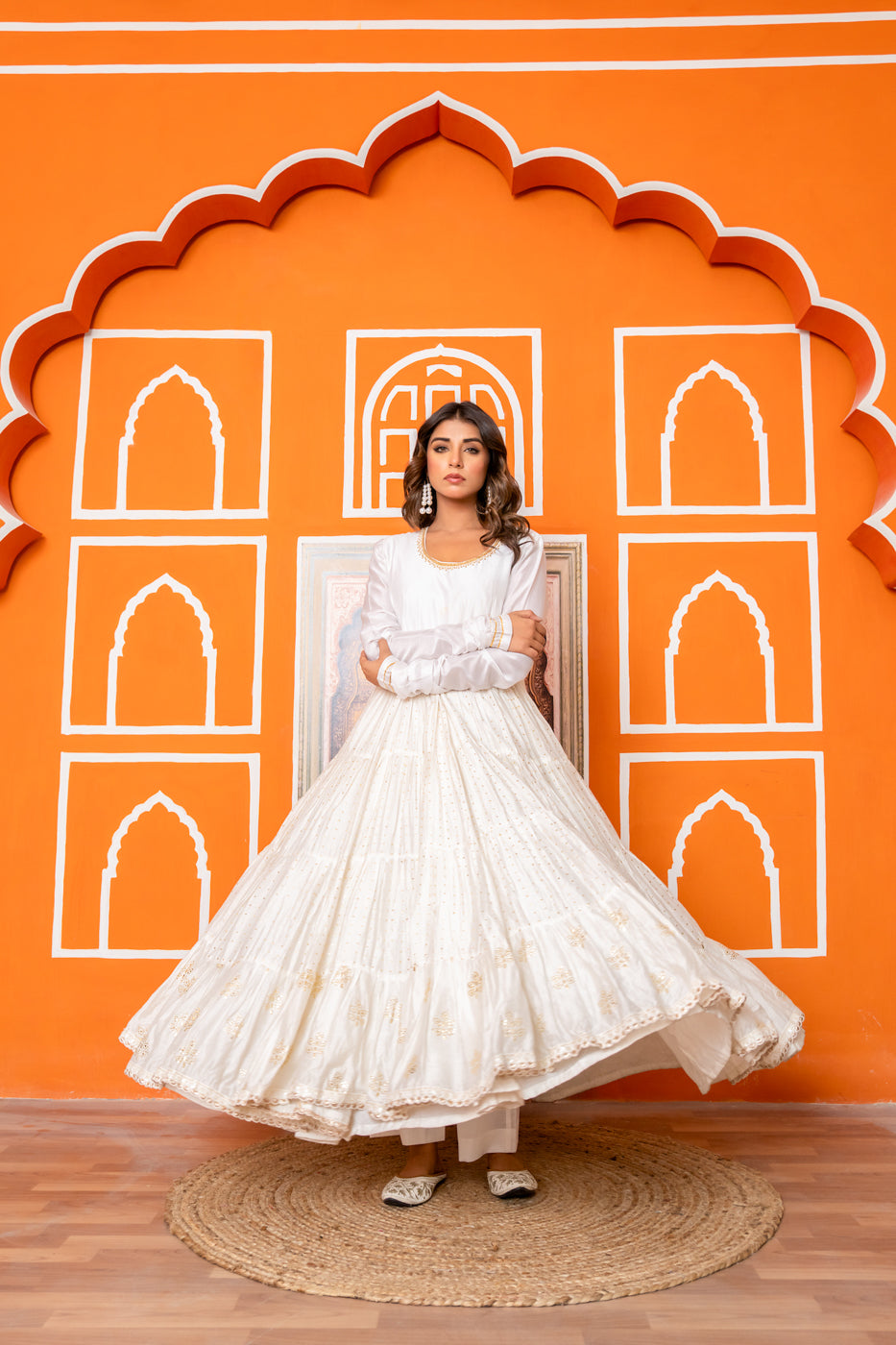 Ivory Muslin Anarkali Set