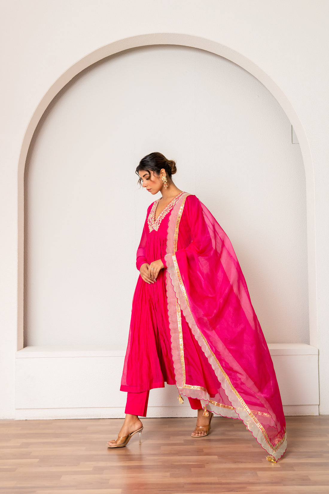 Hot Pink Chanderi Kurta Set