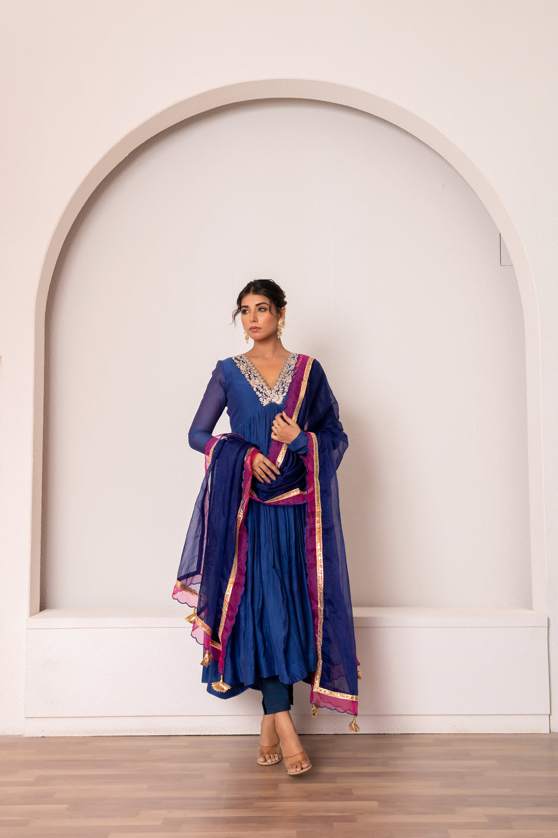 Navy Blue Chanderi Kurta Set