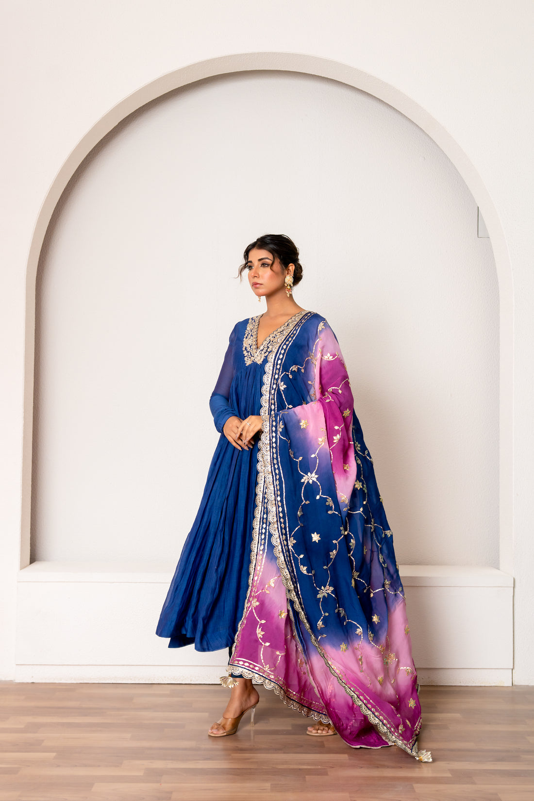 Navy Blue Chanderi Kurta Set