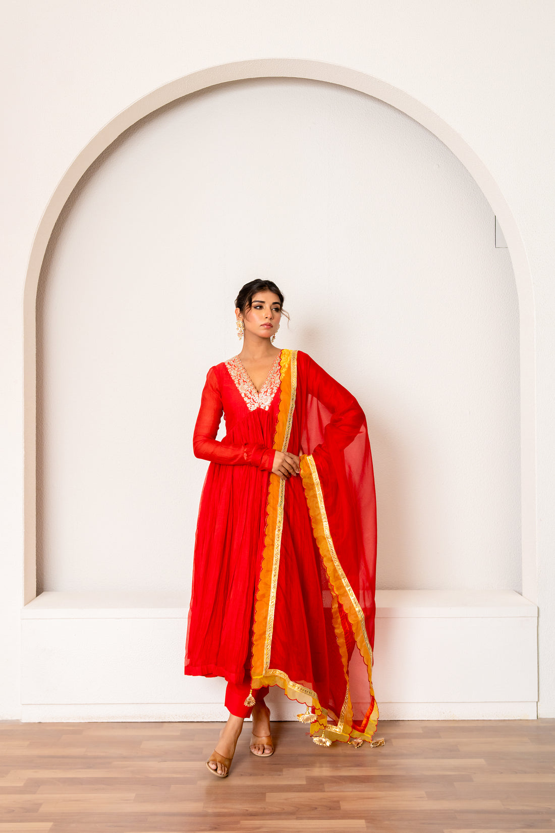 Red Chanderi Kurta Set