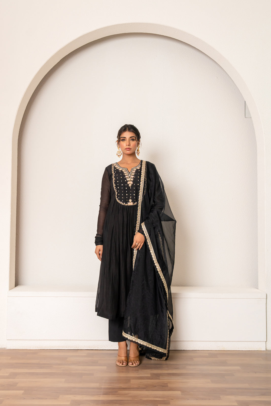 Black Chanderi Kurta Set