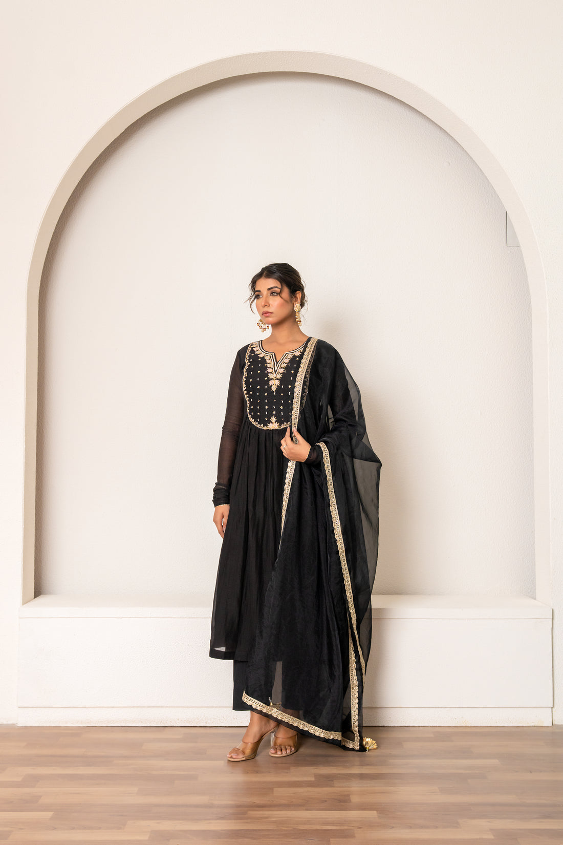 Black Chanderi Kurta Set