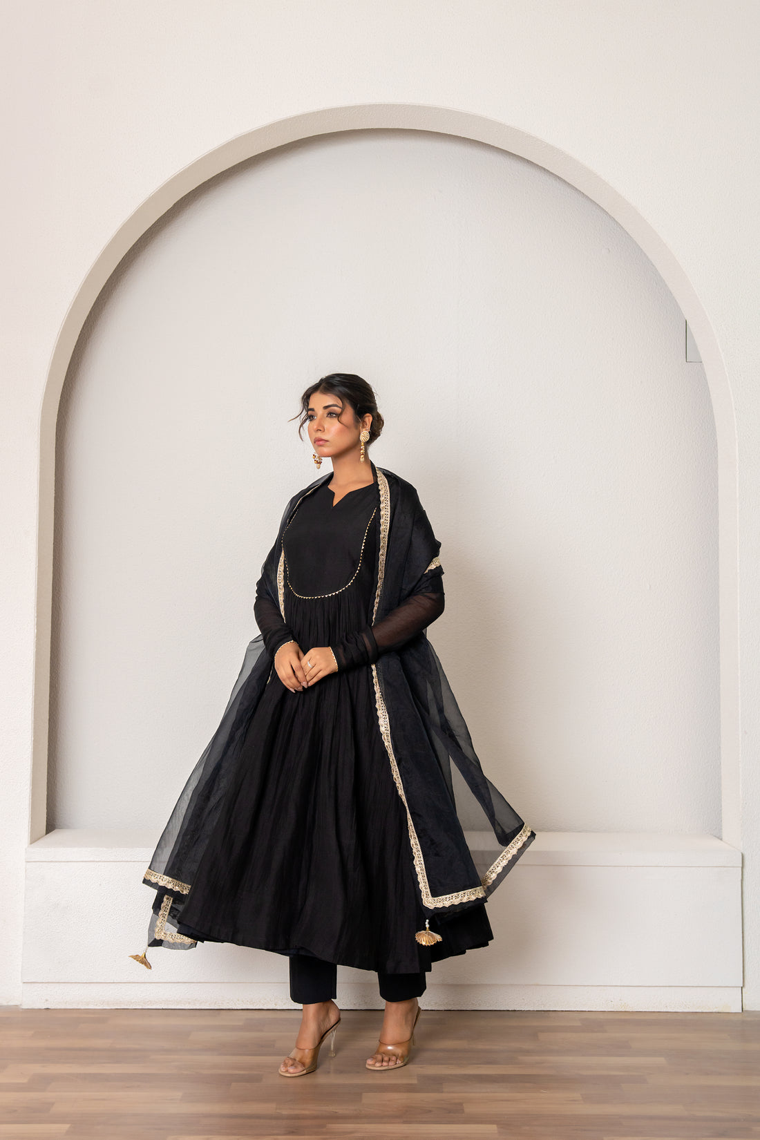 Black Chanderi Kurta Set