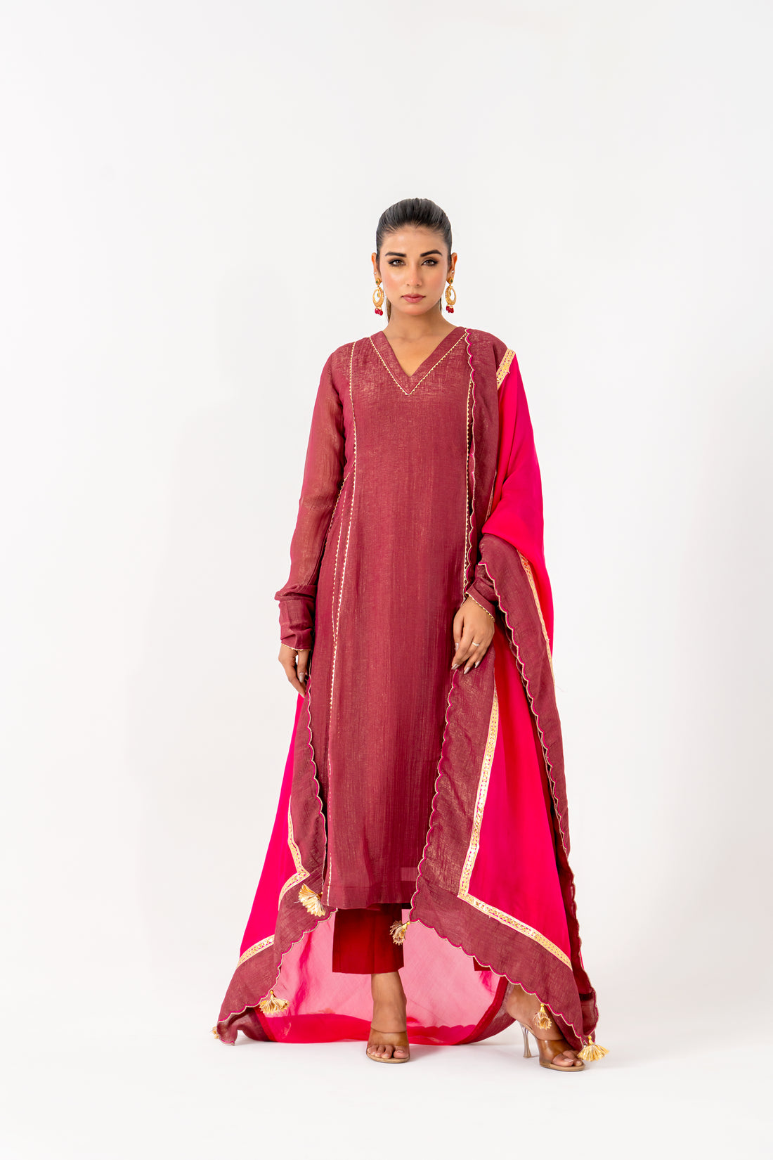 Rust Crunchi Silk Kurta set