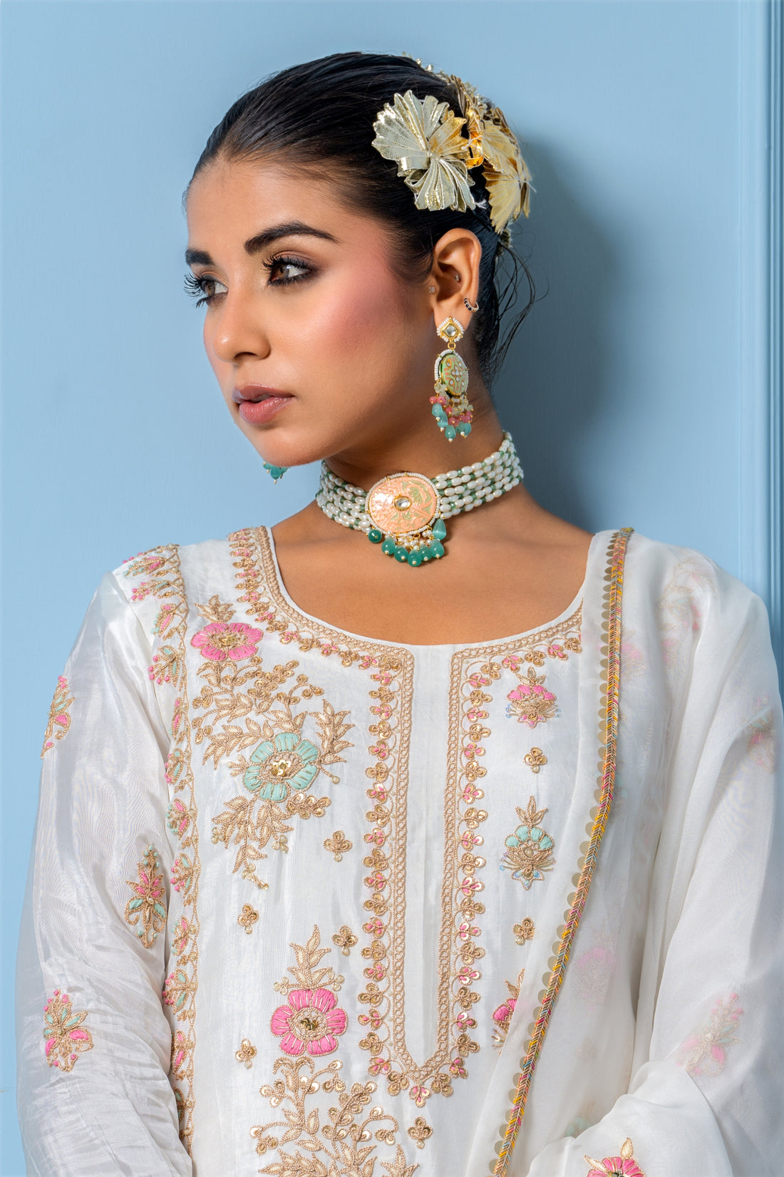 Ivory Pure Spun Silk Hand Embroidered Kurta Set