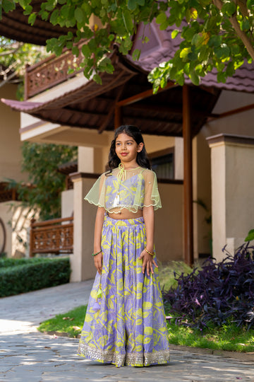 Grey & Neon yellow Lehenga with Cape
