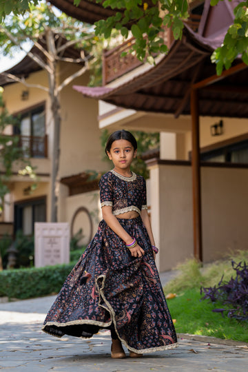 Yellow Printed Lehenga set for Girls
