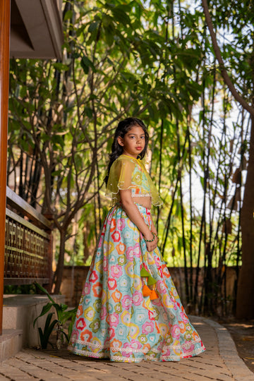 Blue Printed Lehenga set for Girls