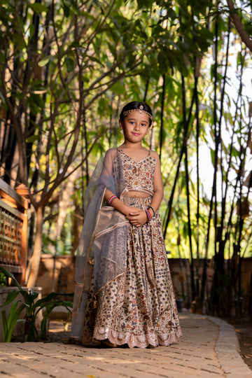 Blue Printed Lehenga with Cape