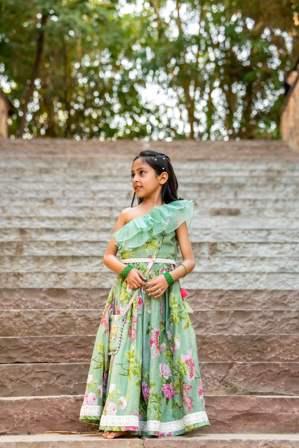 Mint Green Printed Lehenga set for Girls