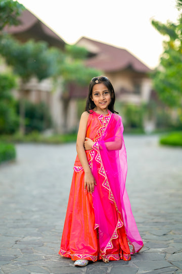 Cherry Red Printed Lehenga set for Girls