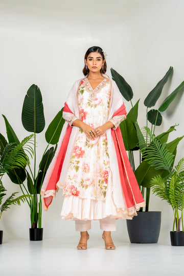 Multi color Chanderi Digital Floral Printed Kurta Set