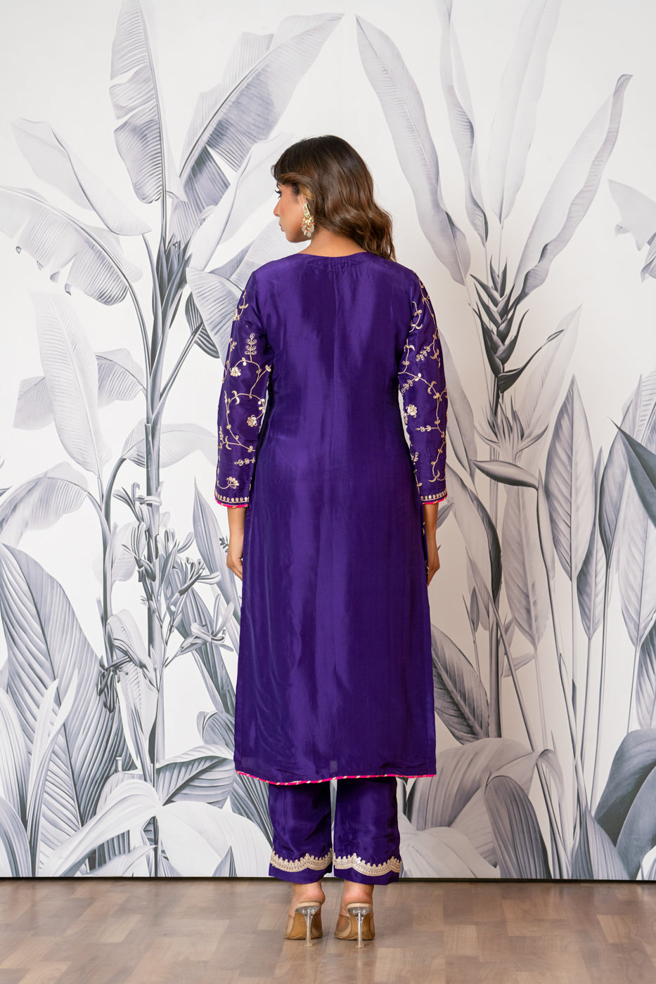 Purple Pure Spun Silk Marodi Hand Embroidered Kurta Set
