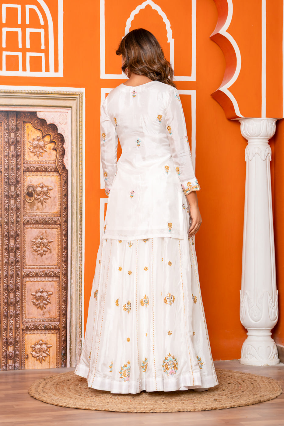 Ivory Pure Spun Silk Marori Embroidered lehenga Set