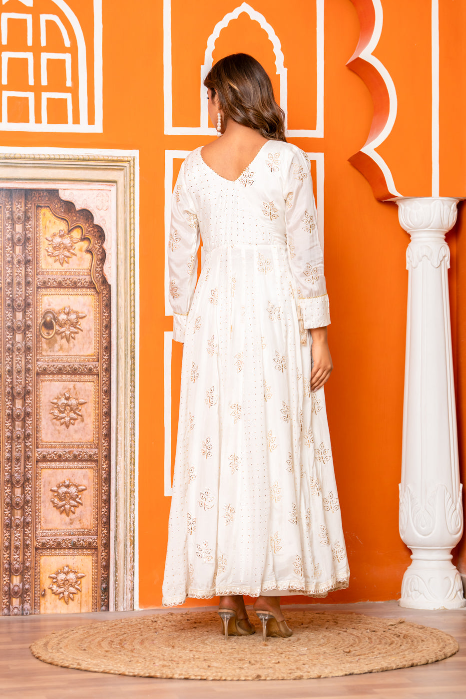 Ivory Pure muslin foil Printed Anarkali Set