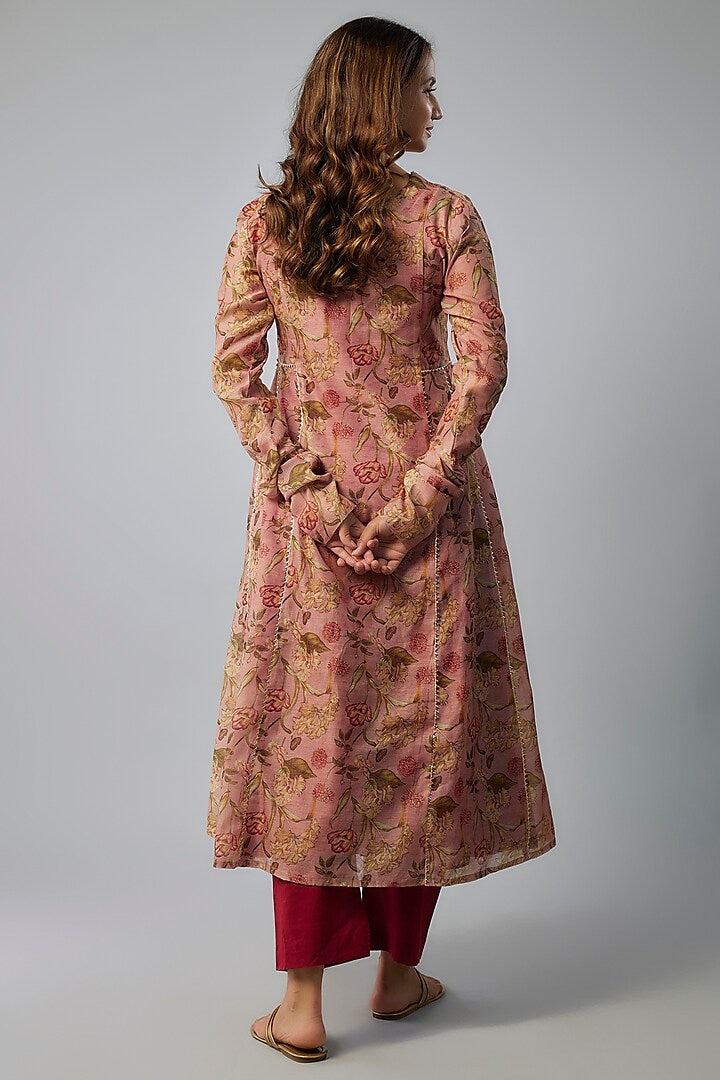 Rust Chanderi Hand Embroidered Kurta Set