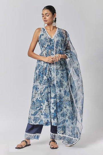 Sky Blue Chanderi Anarkali Set