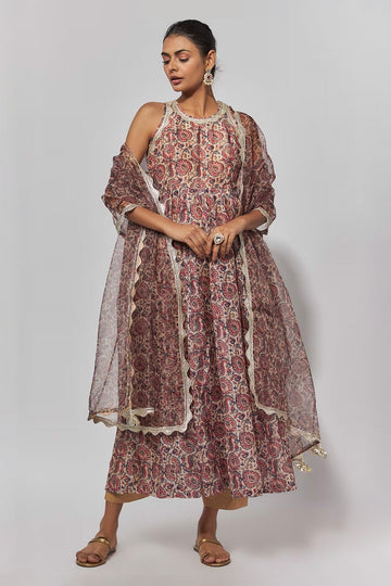 Brown Chanderi Anarkali Set