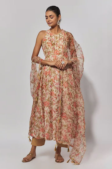 Orange Chanderi Anarkali Set