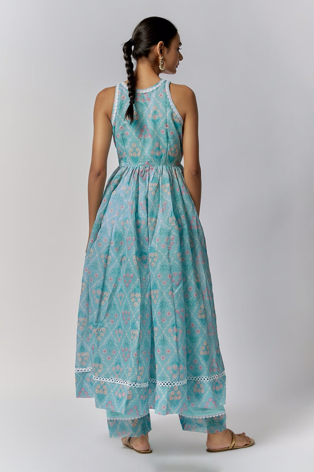 Aqua Blue Chanderi Anarkali Set
