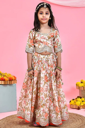 Beige Chanderi Lehenga Set