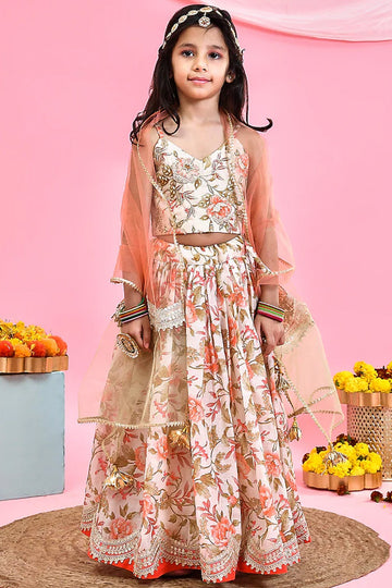 Beige Chanderi Lehenga Set