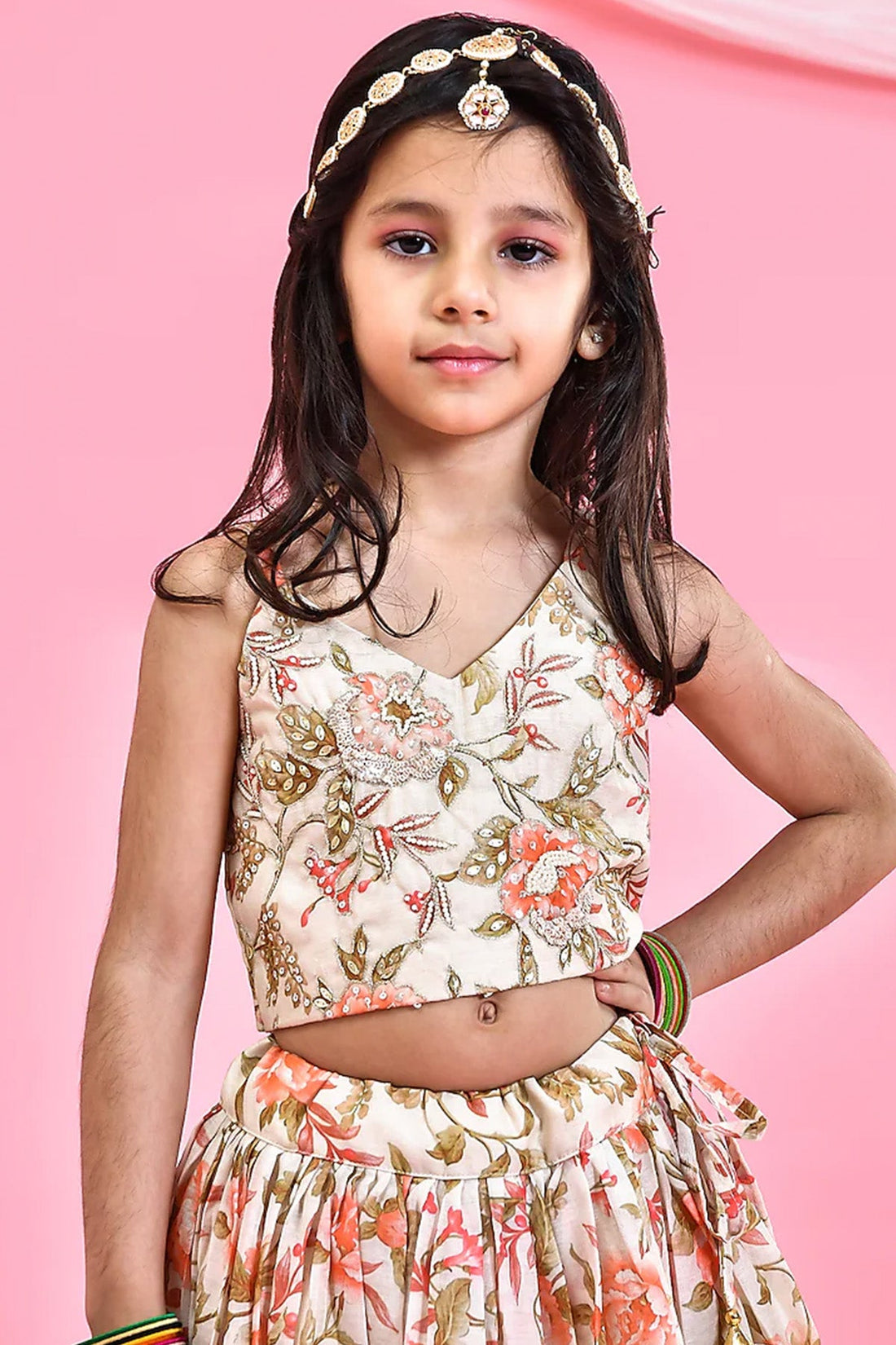 Beige Chanderi Lehenga Set