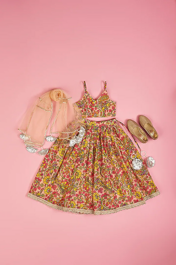 Multi Colored Chanderi Lehenga Set