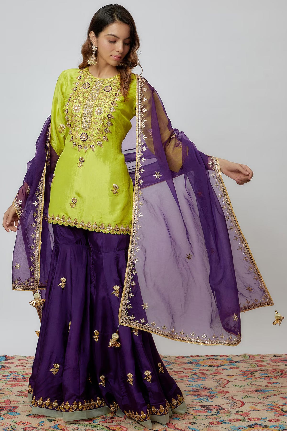 Purple Hand Embroidered Sharara Set