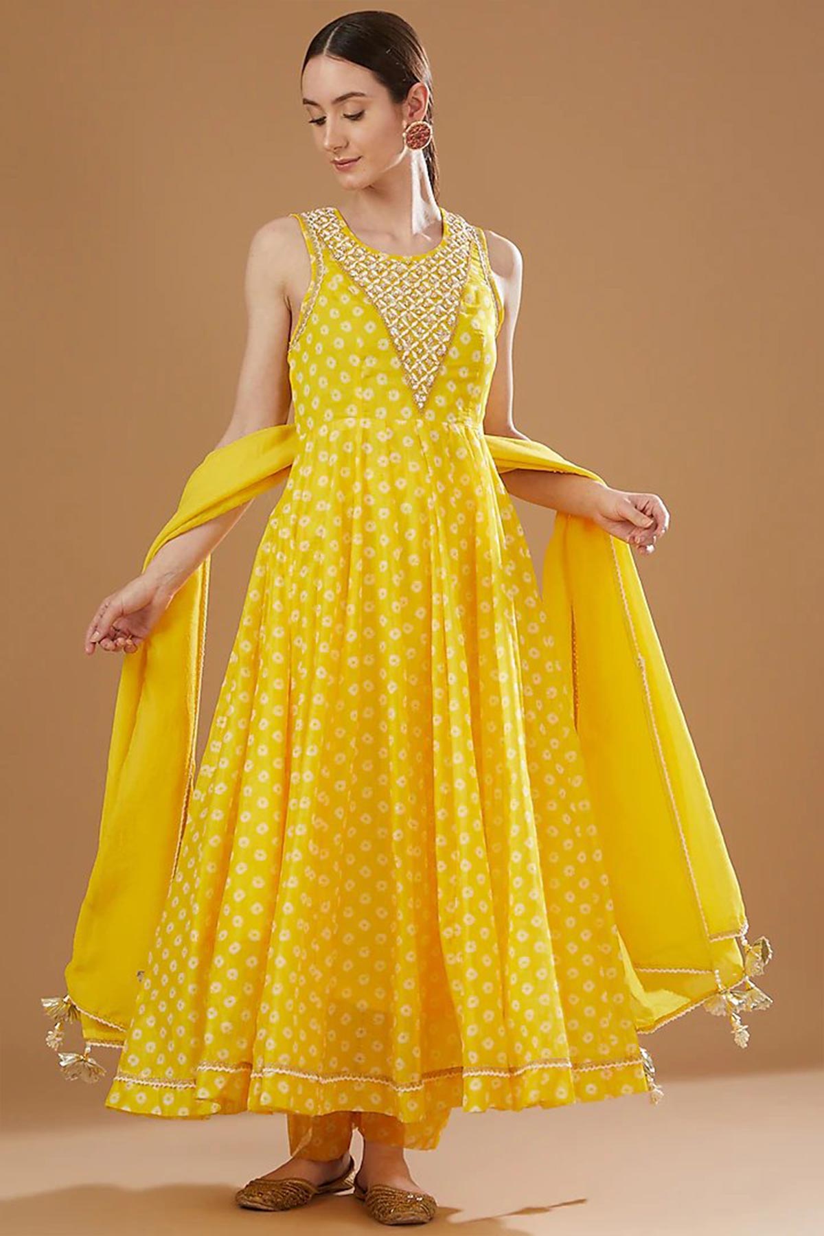 Yellow Chanderi Anarkali Set