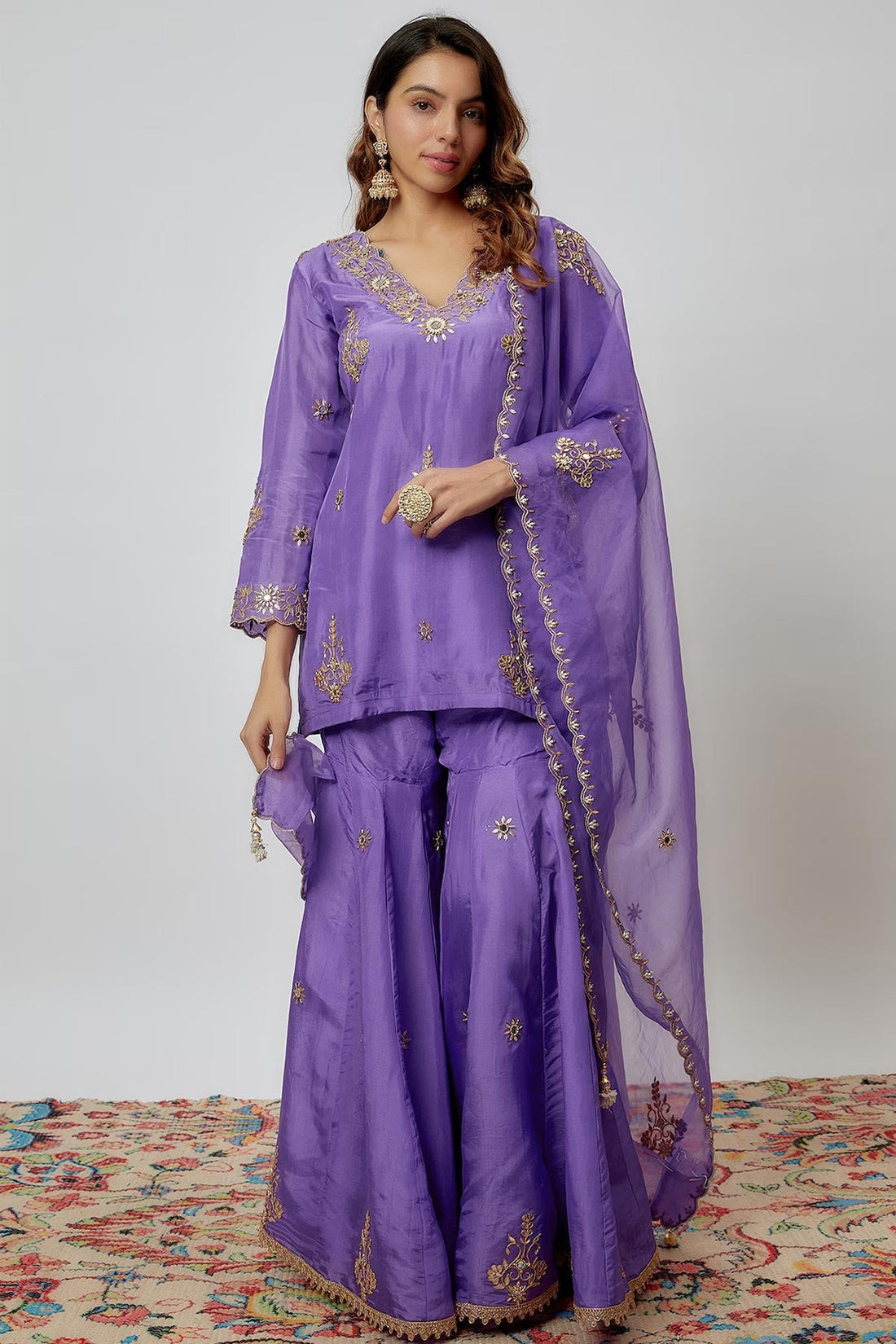 Voilet Hand Embroidered Sharara Set