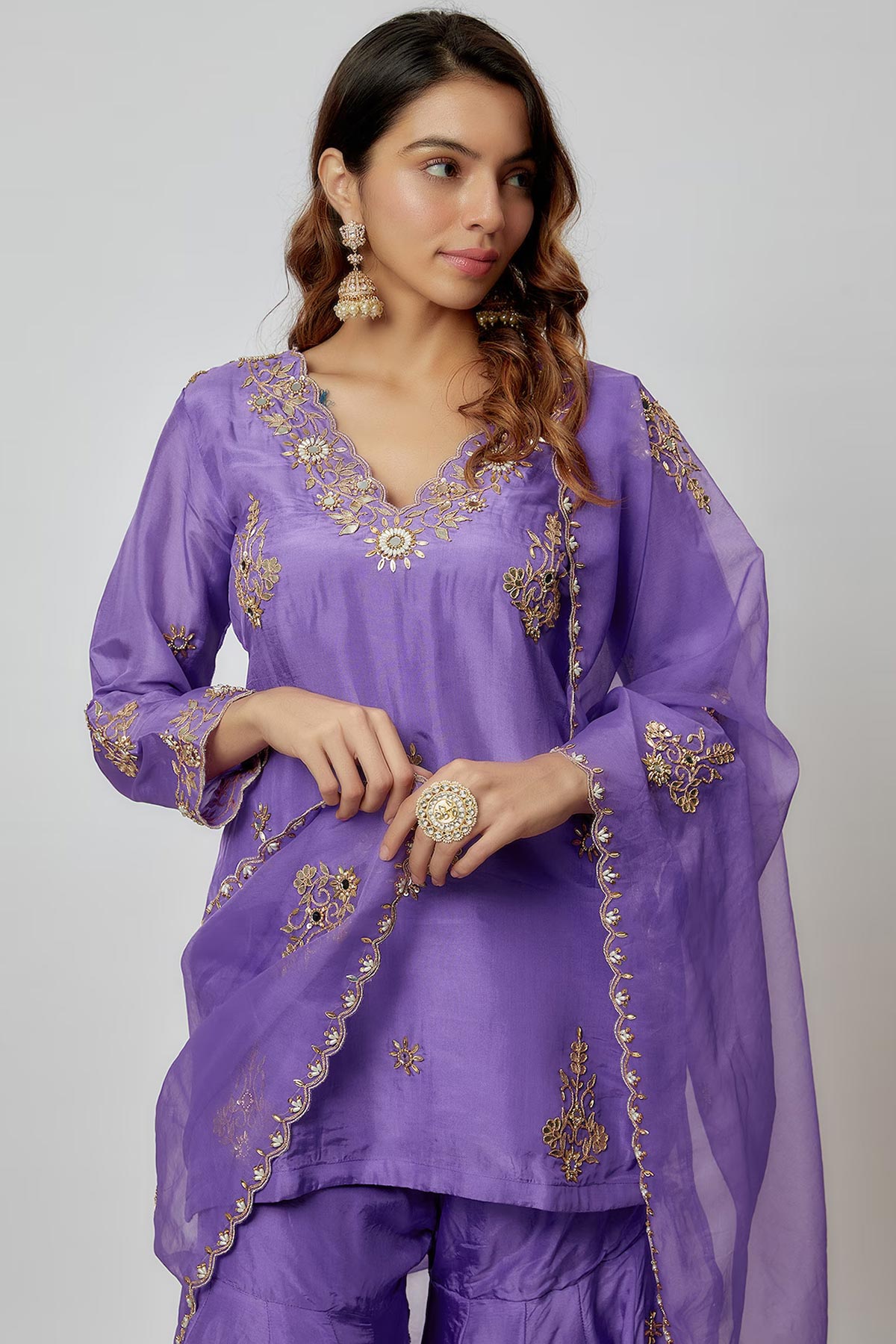 Voilet Hand Embroidered Sharara Set