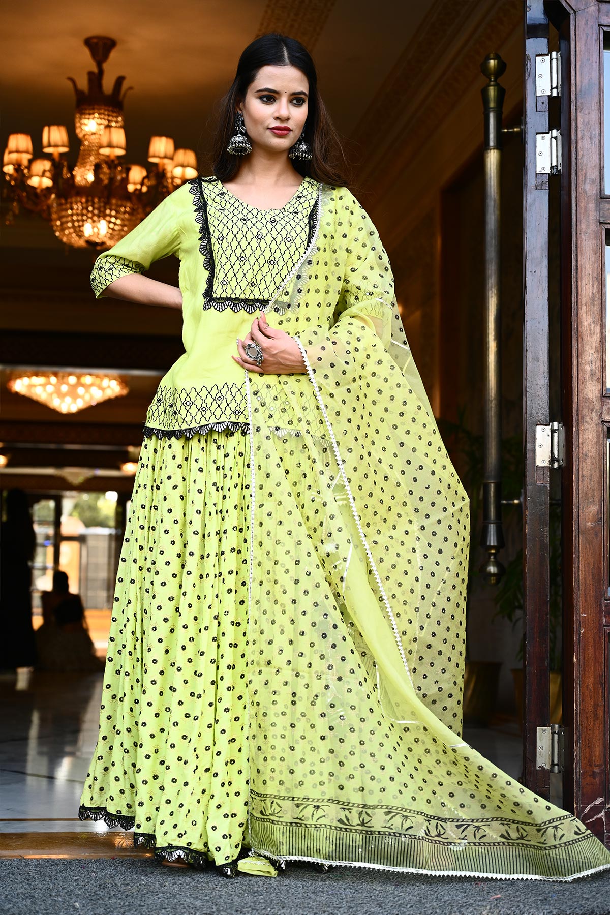 Neon Green Skirt & Kurti Set